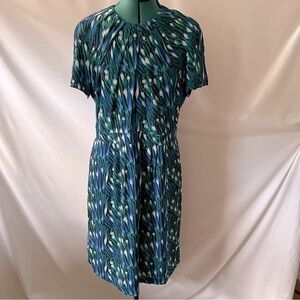Tory Burch Blue and Green 100% Silk Midi Dress